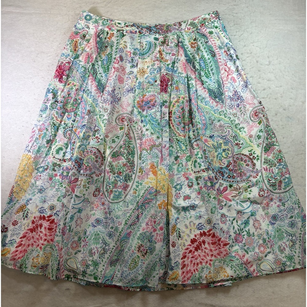TALBOTS Festive Floral Pleated Midi Skirt Size 16 Pastel Lined Cottagecore EUC